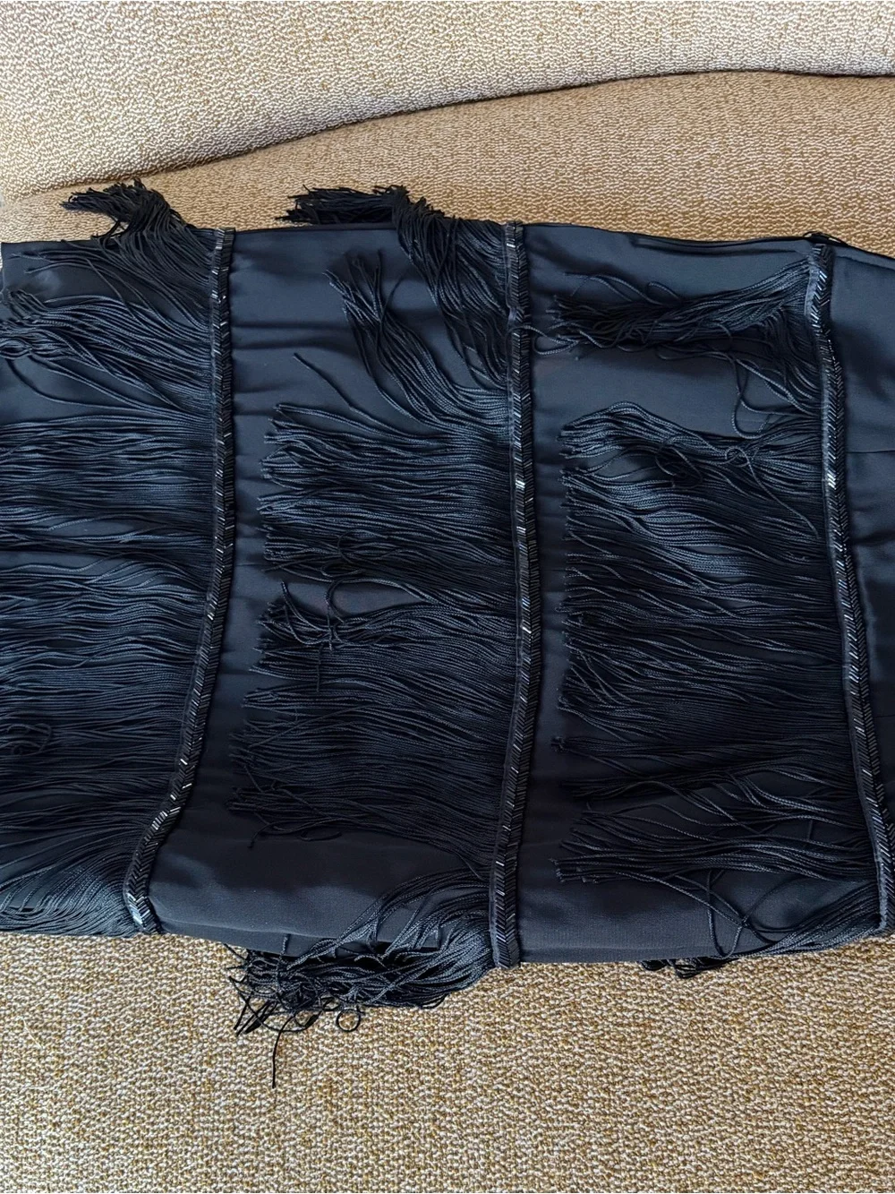 1980s AJ Bari Black Fringe Halter cocktail dress